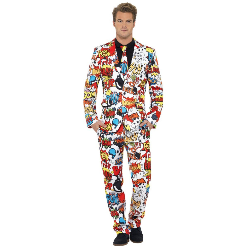 Smiffys Men Comic Strip Suit Adult Sized Costume  Red & White  XL - US