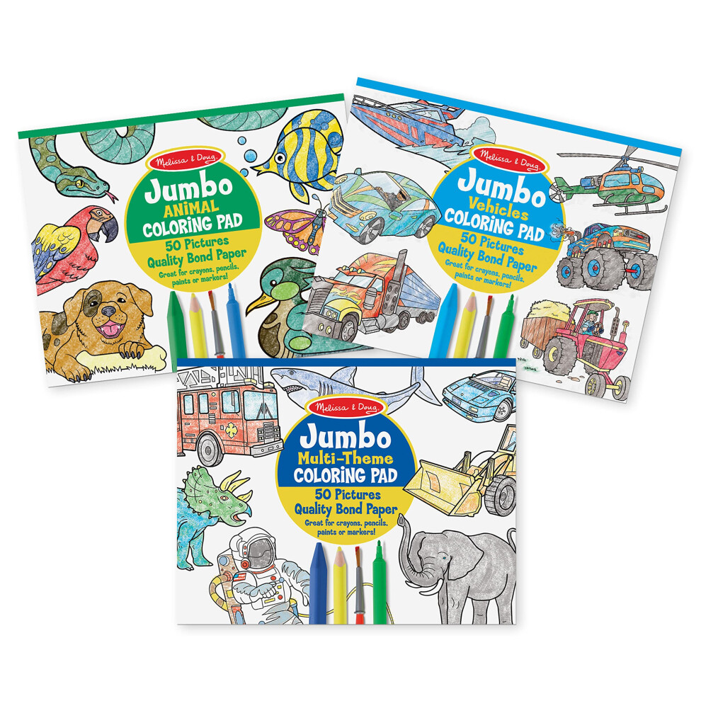 Melissa & Doug Jumbo 50-Page Kids' Coloring Pads Set - Animals  Vehicl