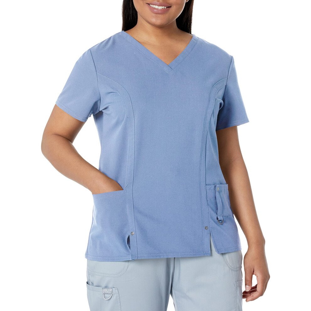 Dickies Women's Plus Size Xtreme Stretch V-Neck Scrubs Shirt  Ceil Blu