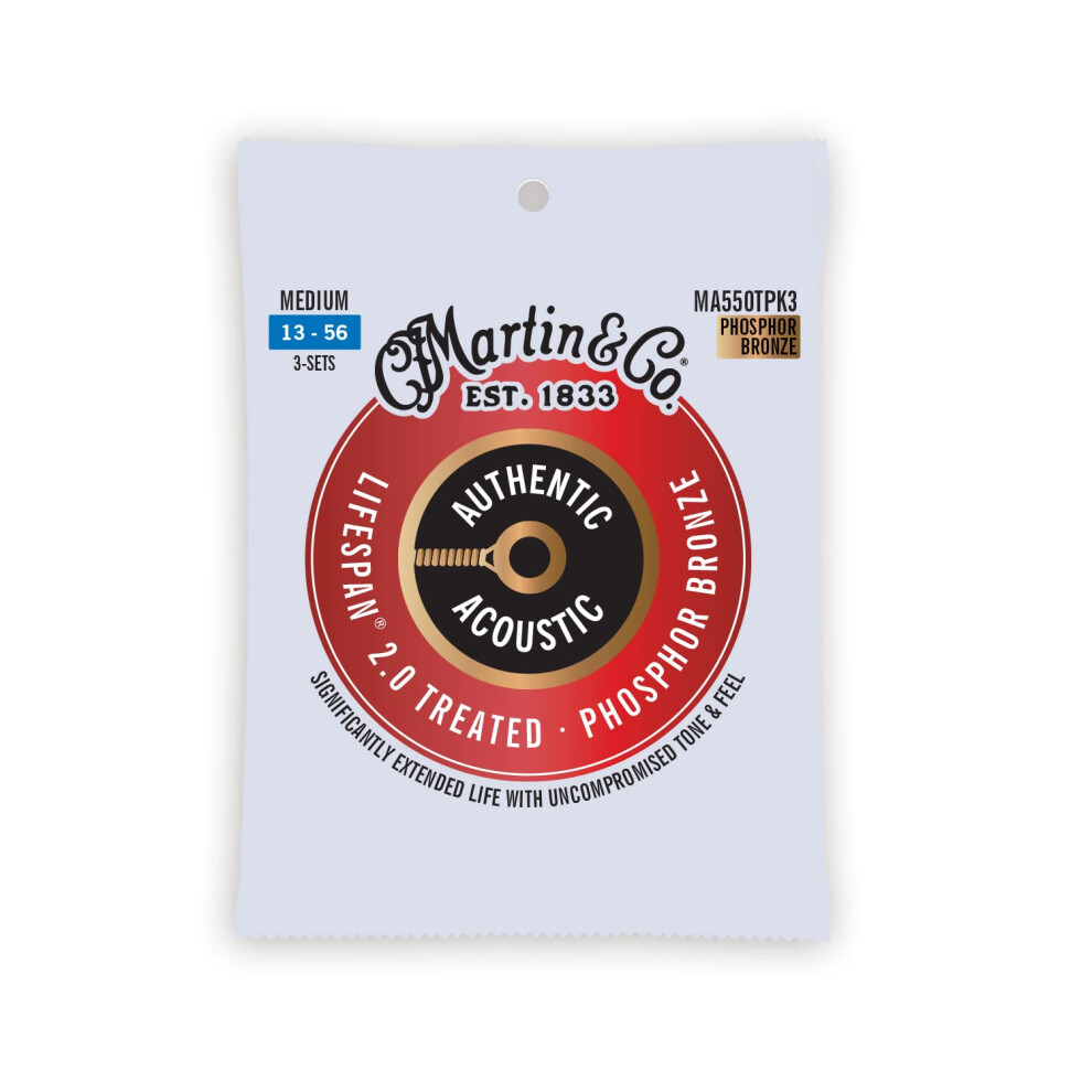 Martin Authentic Acoustic guitar Strings - 3 Pack - Lifespan 20 Treate