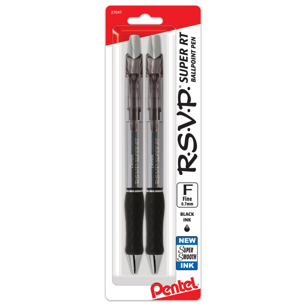 Pentel RSVP Super RT Ballpoint Pen  (0.7mm) Fine Line  Black Ink  2-Pk