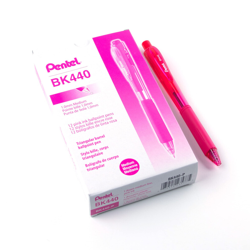 Pentel WOW! Retractable Ballpoint Pens  Medium Line  Pink Ink  Box of