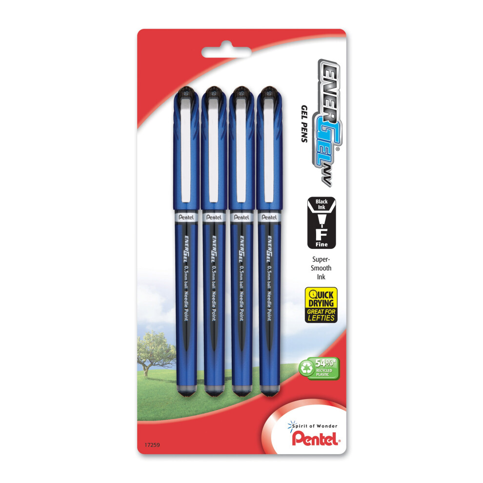 Pentel EnerGel NV Liquid Gel Pen  0.5mm  Needle Tip  Black Ink  4 Pack