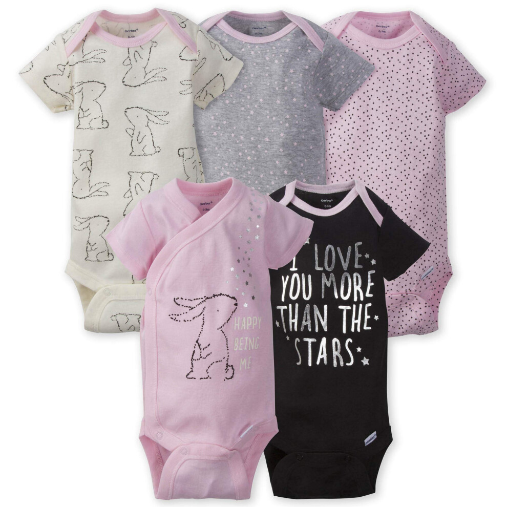 Gerber Baby Girls 5-Pack Short Sleeve Variety Onesies Bodysuits Bunny