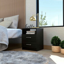 TUHOME Napoles Night Stand  Countertop  Two Drawers  One Shelf- Black