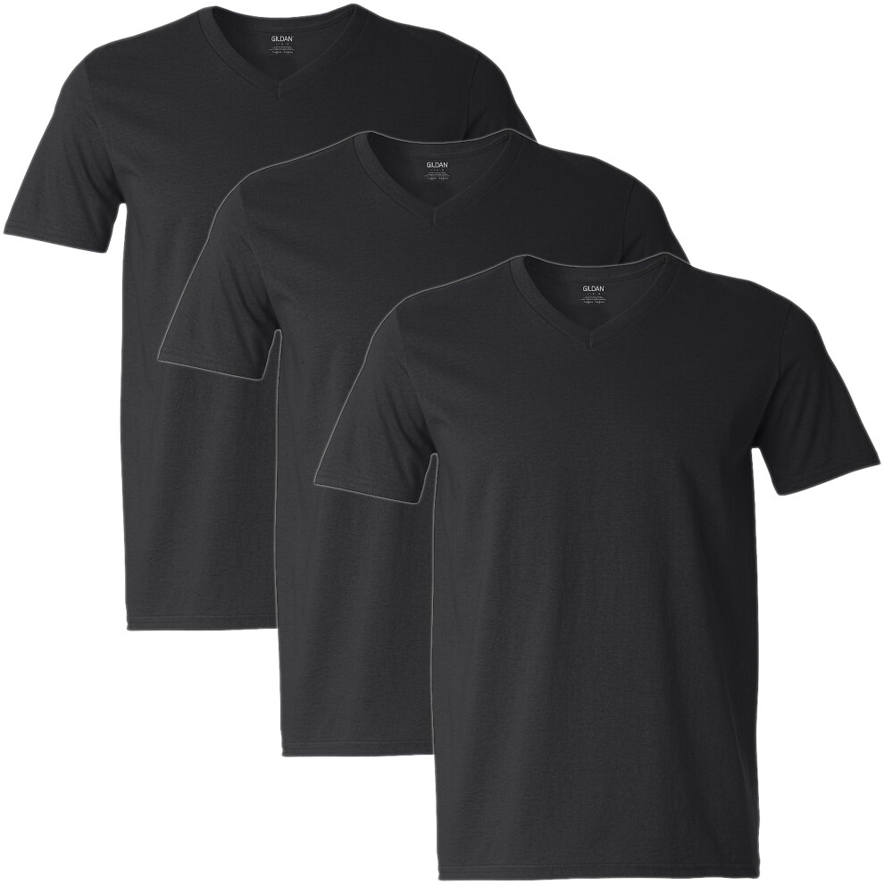 Gildan Men's Cotton Stretch T-Shirts  Multipack  Black Soot (V-Neck 3-