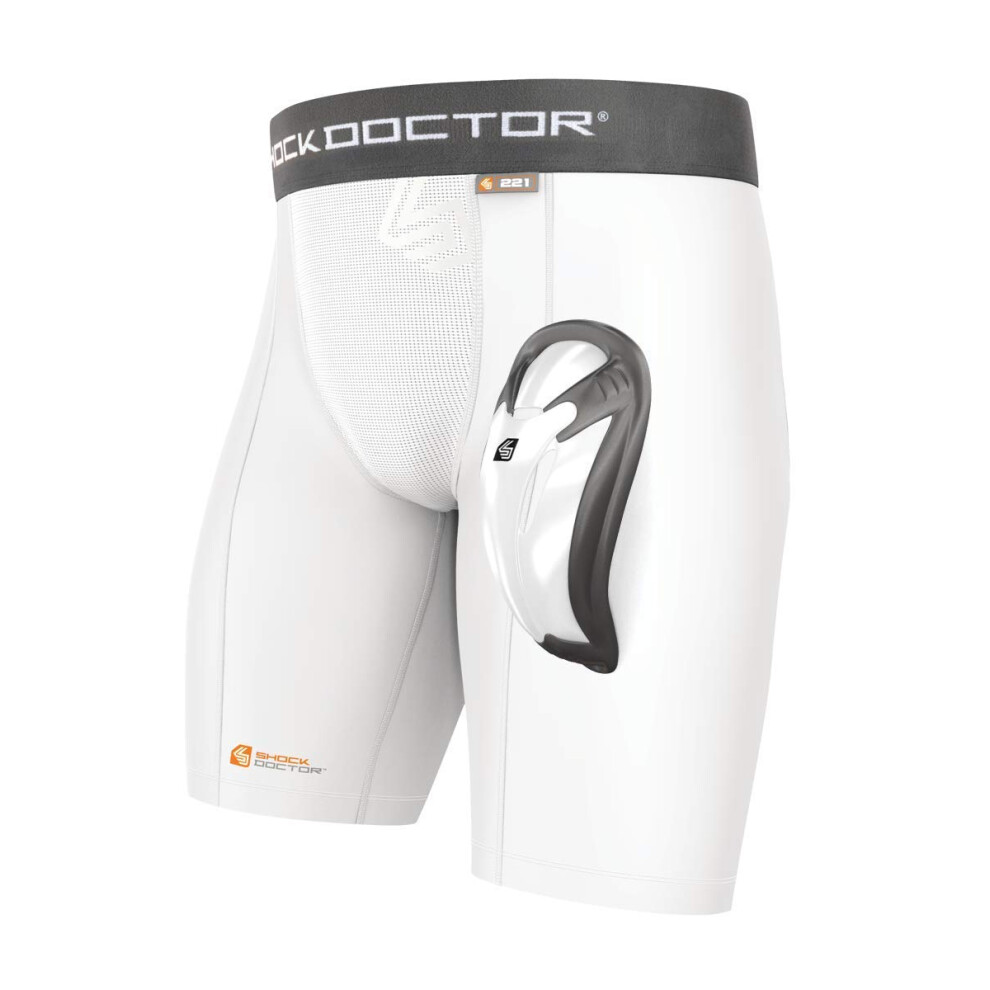 Shock Doctor, Pantaloncini Di Compressione Con Sospensorio Bioflex Per Ragazzi, Bianco (Weiß), S-image