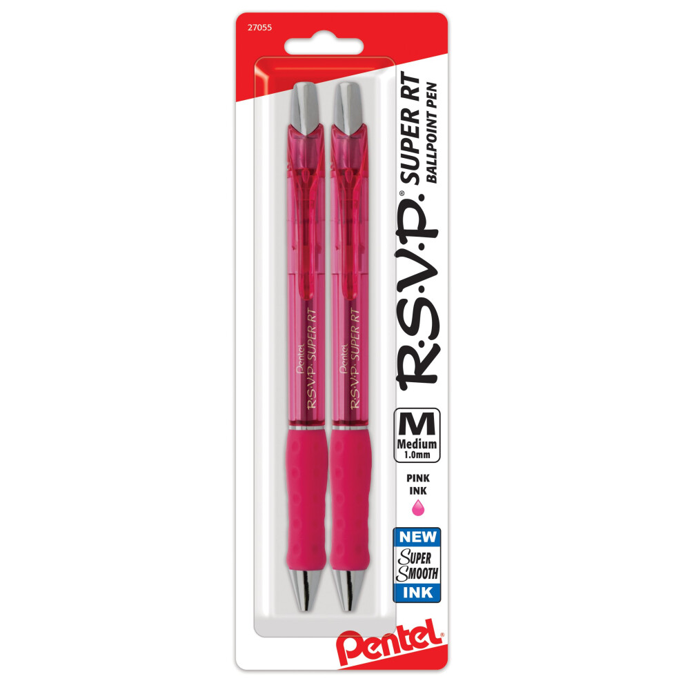 Pentel RSVP Super RT Ballpoint Pen  (1.0mm) Medium Line  Pink Ink  2-P