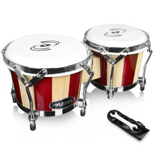 Pyle Hand Crafted Bongo Drums - Pair of Wooden Bongo Drums  6.5 & 7.5