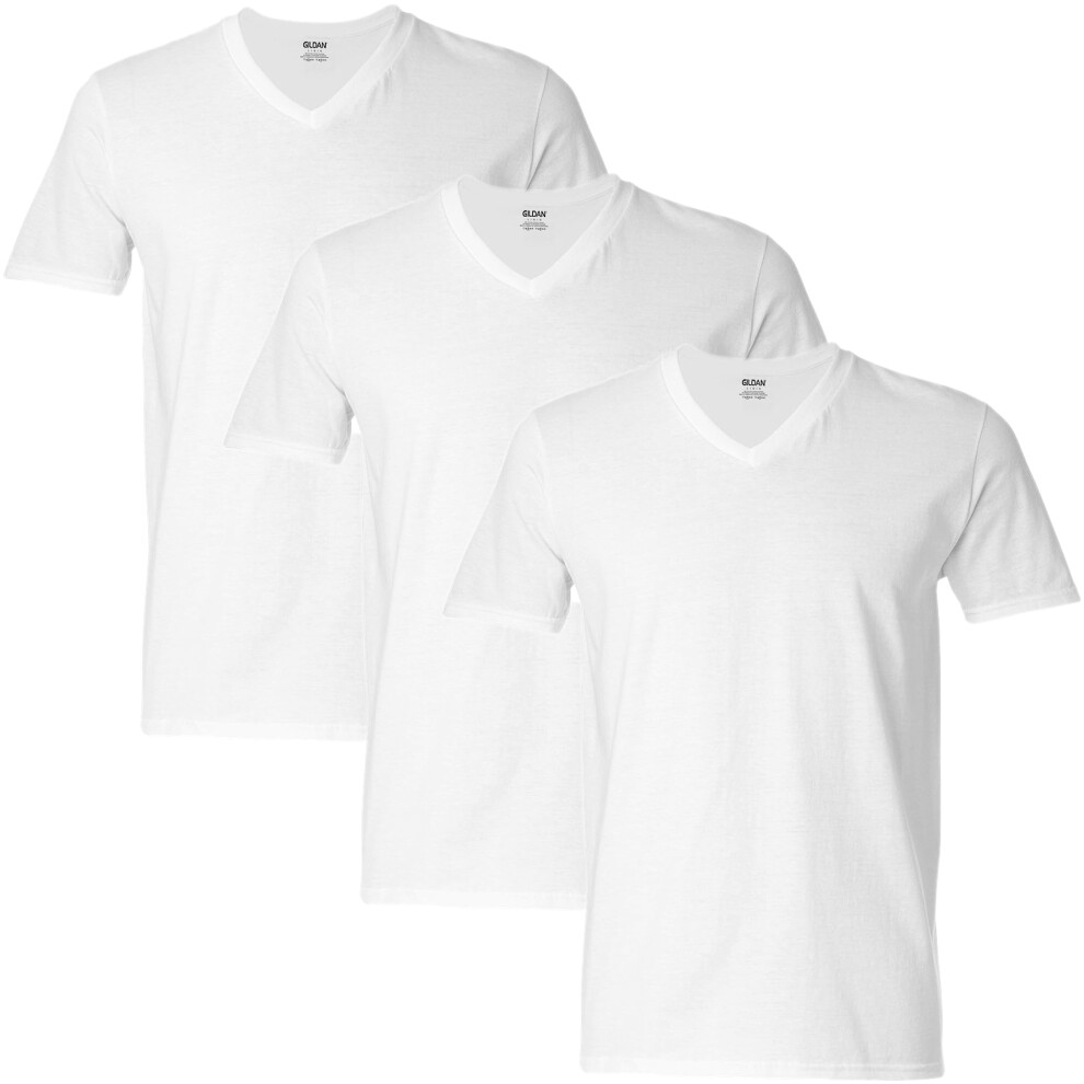 Gildan Men's Cotton Stretch T-shirts  Multipack  Artic White (V-Neck 3