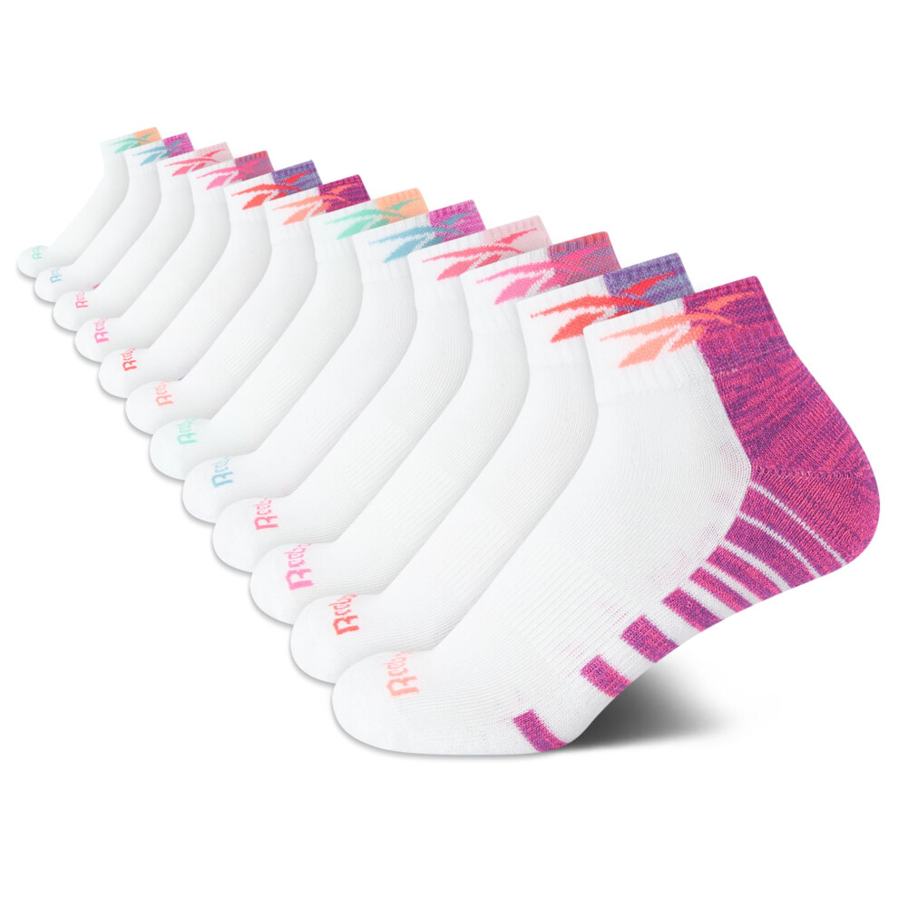 Reebok Girls' Socks - Athletic Quarter Cut Socks (12 Pack)  Size Large