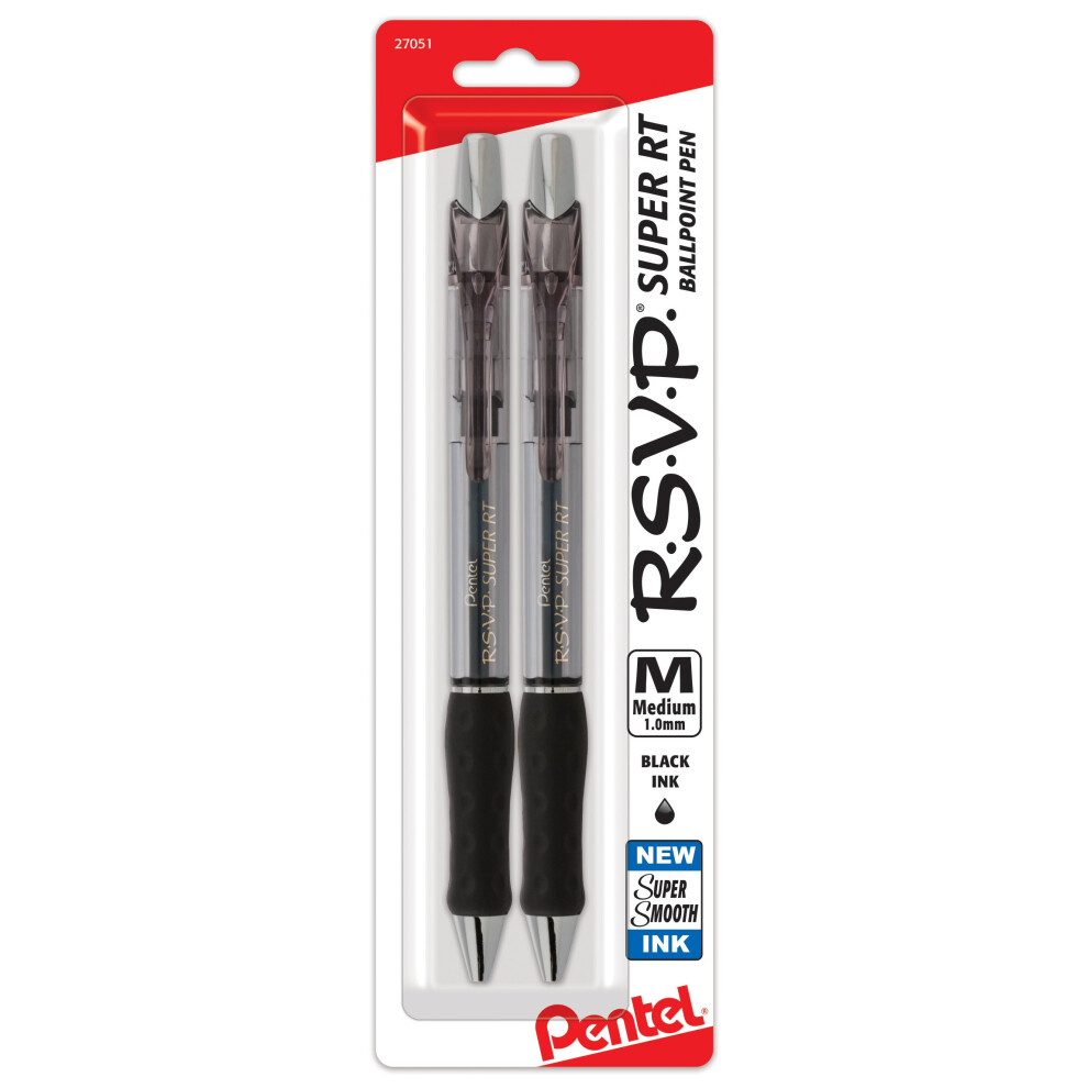 Pentel RSVP Super RT Ballpoint Pen  (1.0mm) Medium Line  Black Ink  2-