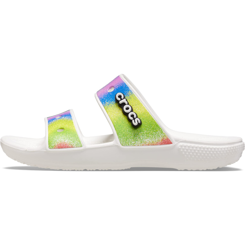 crocs Unisex-Adult classic Tie Dye Two-Strap Sandals  WhiteSpray Dye