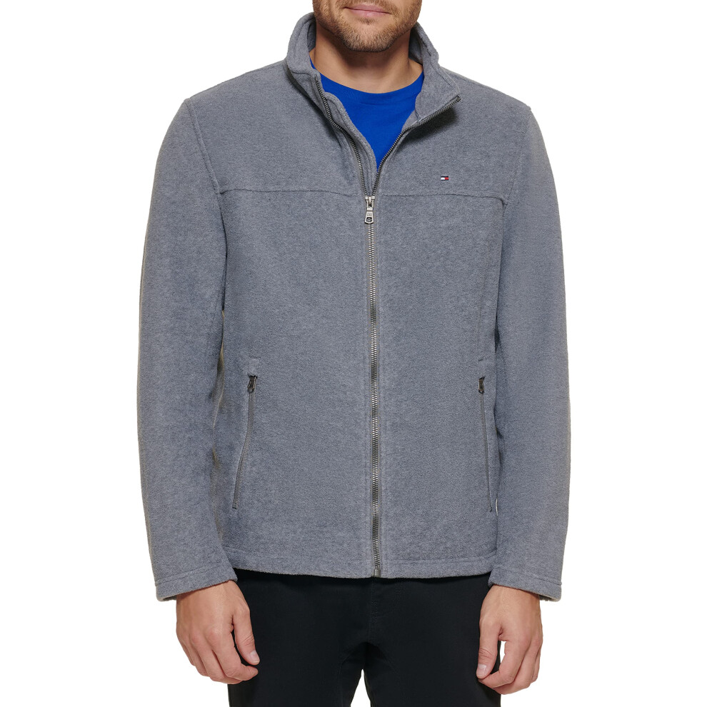 Tommy Hilfiger Men's Classic Zip Front Polar Fleece Jacket  Light Grey