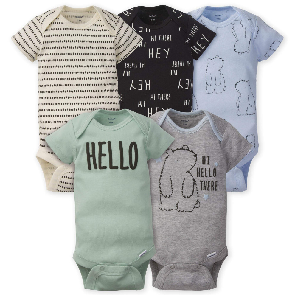 gerber Baby Boys 5-Pack Short Sleeve Variety Onesies Bodysuits Hello B