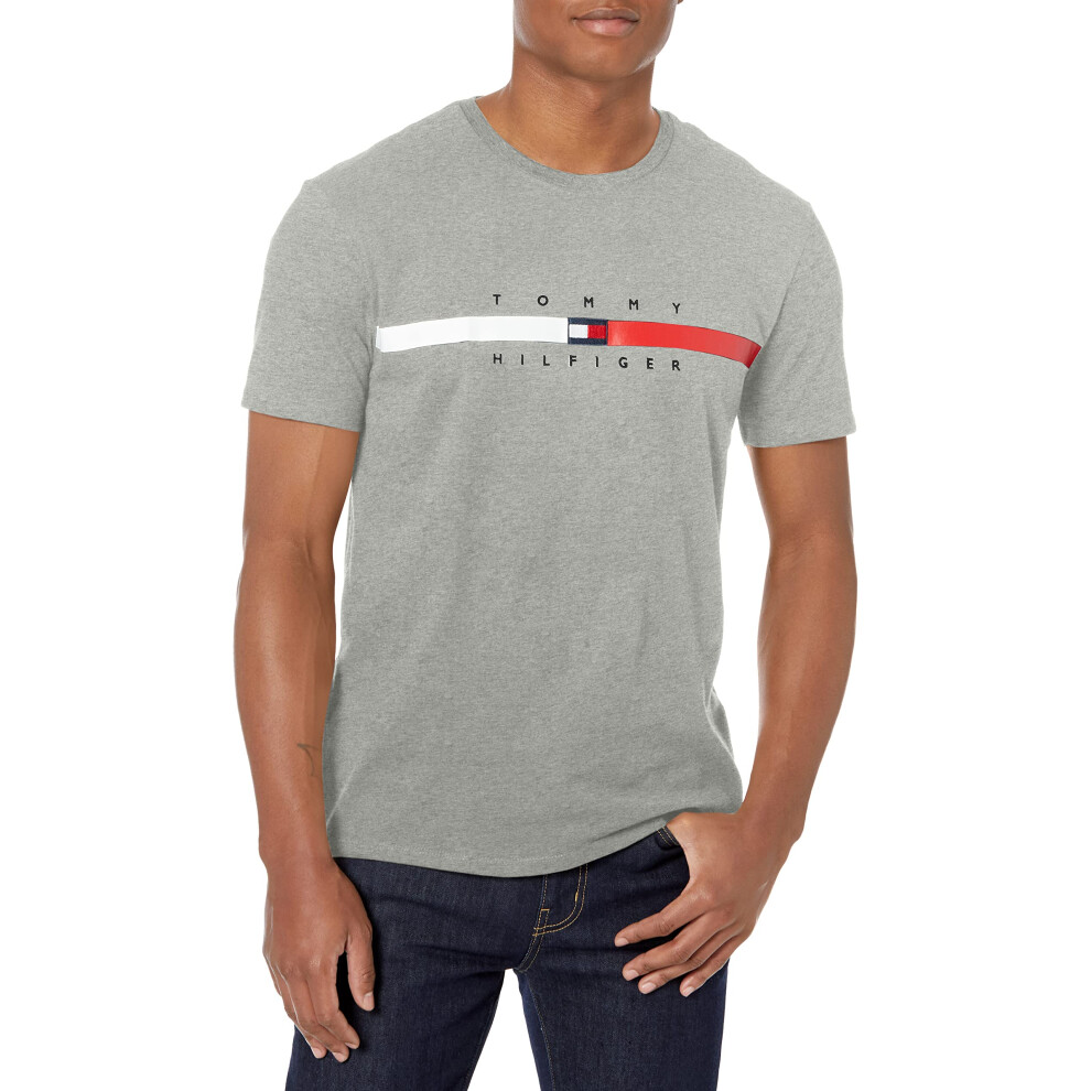 Tommy Hilfiger mens Short Sleeve Flag Stripe T-shirt T Shirt  grey Hea