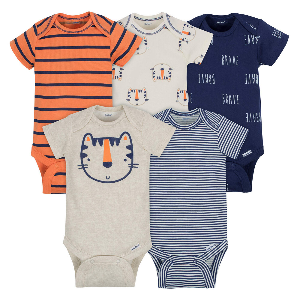 gerber Baby Boys 5-Pack Short Sleeve Variety Onesies Bodysuits Happy T