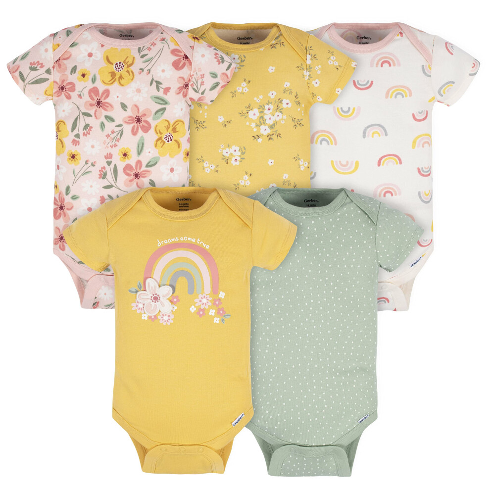 Gerber Baby Girls 5-Pack Short Sleeve Variety Onesies Bodysuits Golden