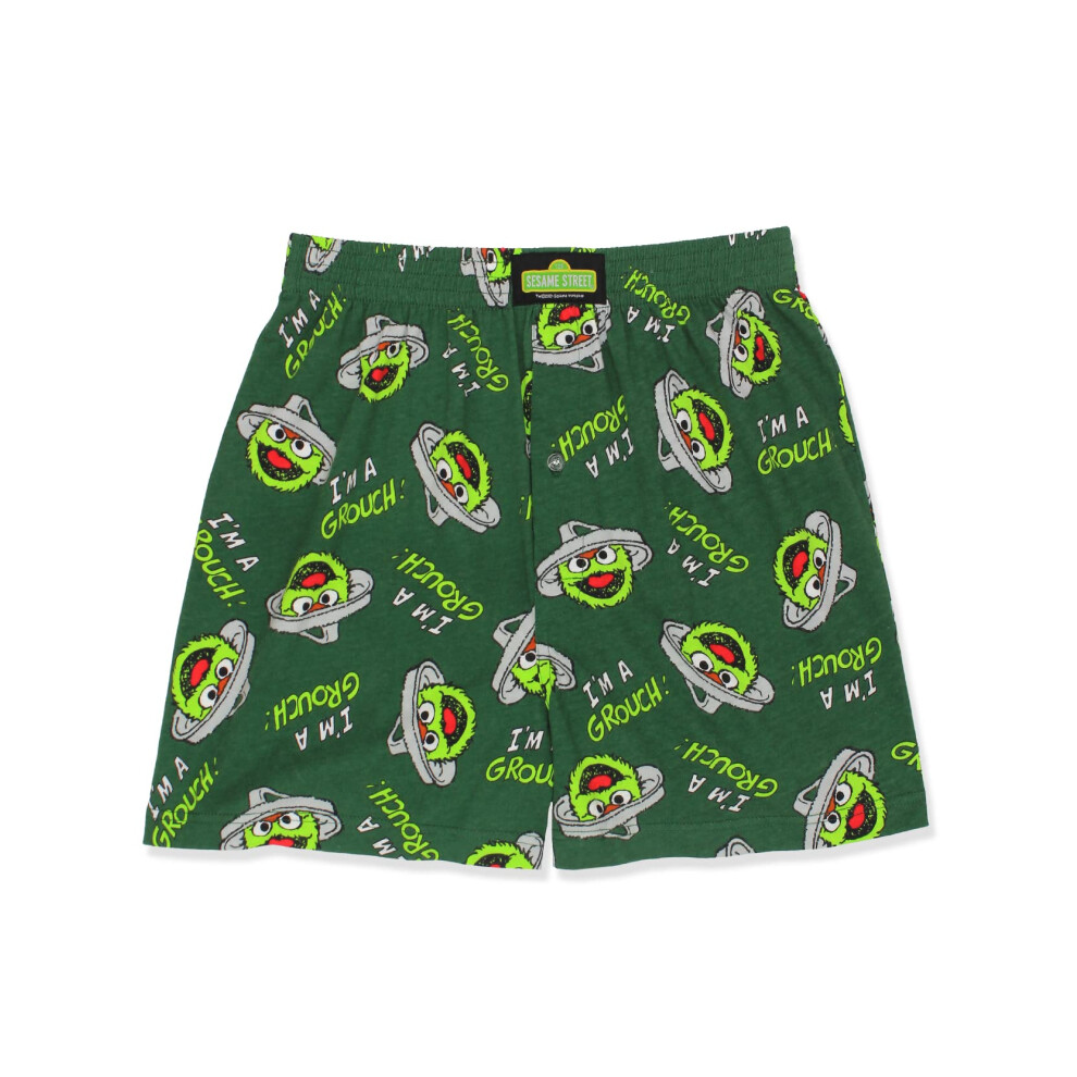 Sesame Street Oscar the Grouch Men's Button Fly Boxer Lounge Shorts (X