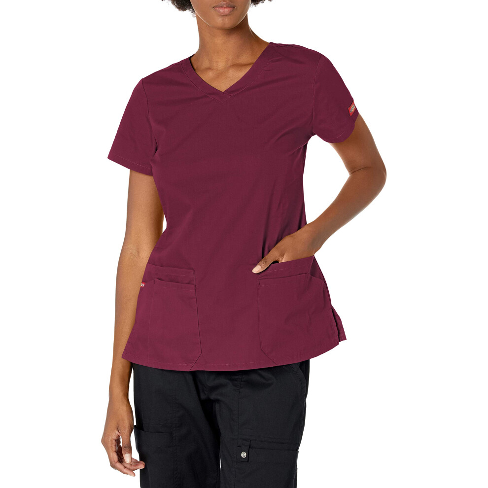 Dickies womens Signature Jr Fit V-neck Top medical scrubs shirts  Wine