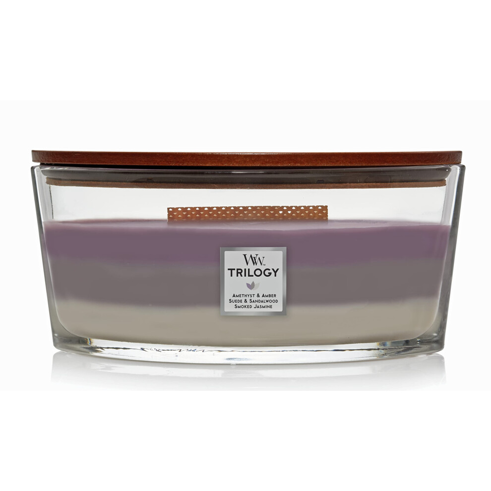 Woodwick Ellipse Scented Candle  Amethyst Sky Trilogy  16oz  Up to 50