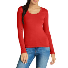 Emmalise Dames Junior en Plus Size Basic Ronde Hals T-shirt met lange mouwen T-shirt 2XL Rood