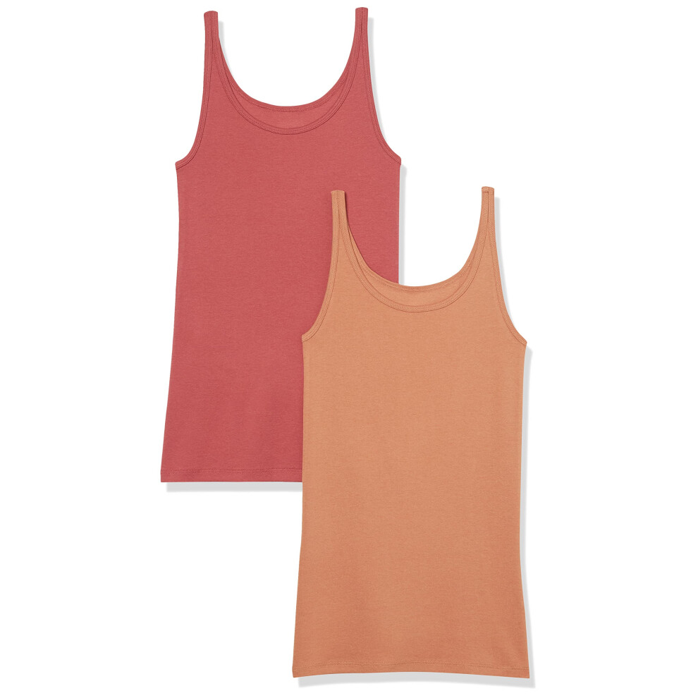 Amazon Essentials Womens Slim-Fit Thin Strap Tank  Pack of 2  Brick Re