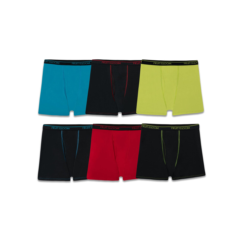 Fruit of the Loom 360 Boxer Briefs  Boys-6 Pack-Micro Stretch-Black/Ye