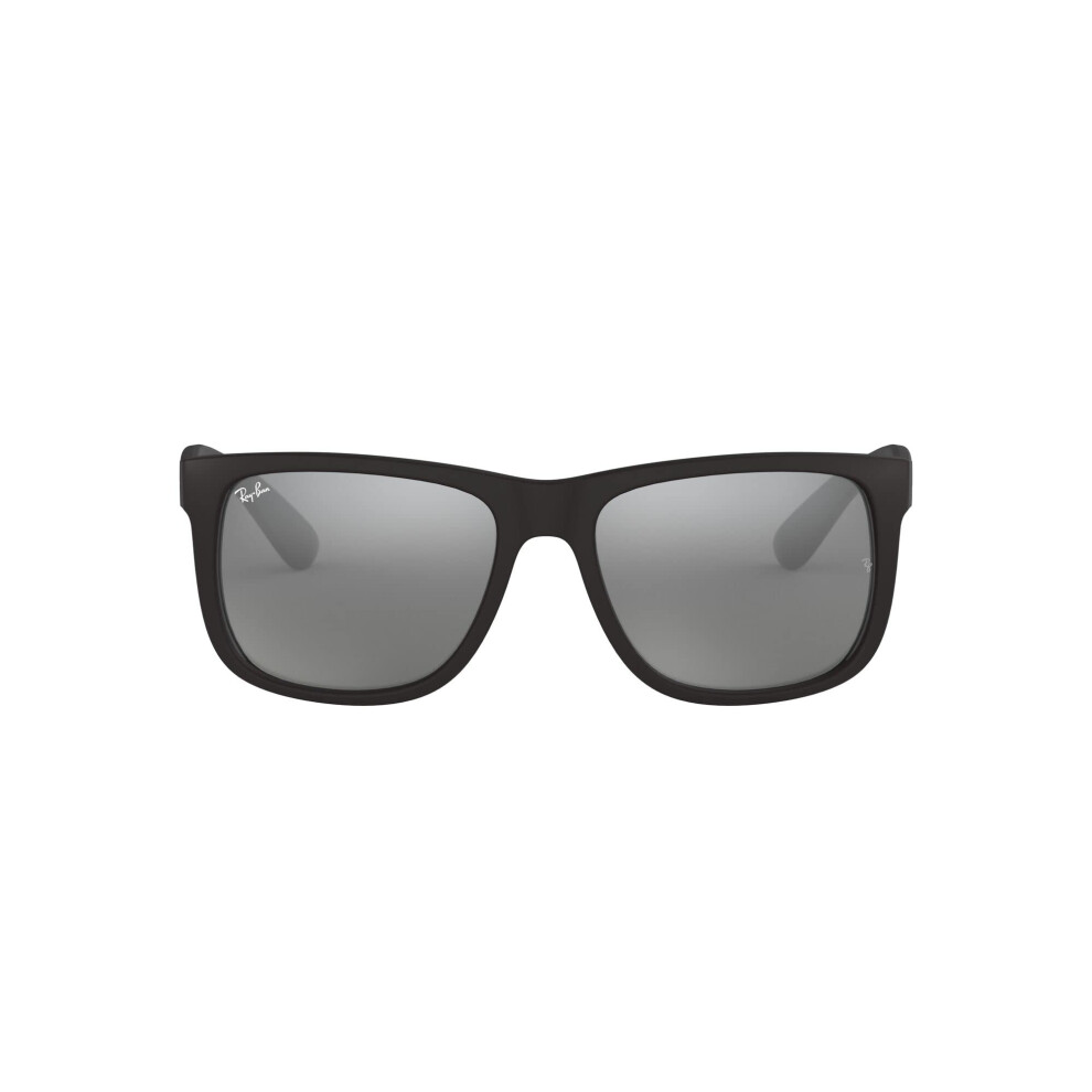 Ray-Ban RB4165 Justin Rectangular Sunglasses  Rubber Black/Grey Mirror