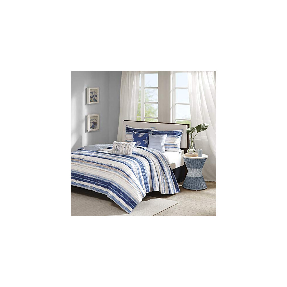 Madison Park Marina 6 Piece Quilted Coverlet Set Blue Cal King King