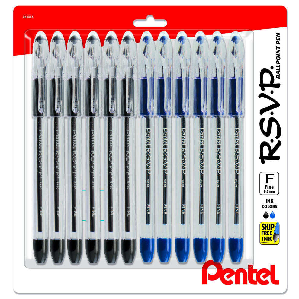 Pentel RSVP Pens Fine Point - Ballpoint - 0.7 mm - 12 Pack Of 6 Black