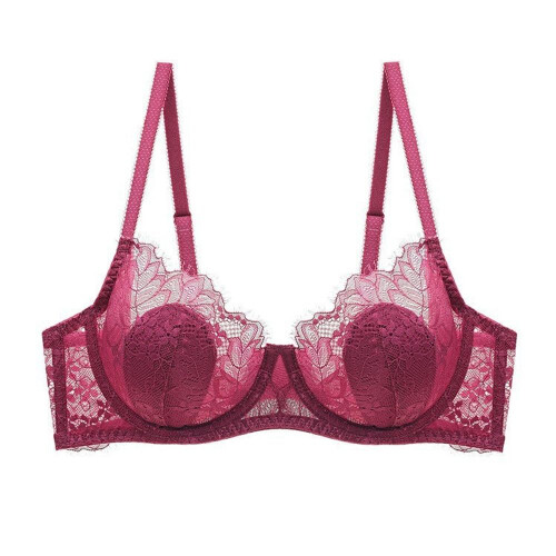 (Claret, 32D/70D) Ming Lace Underwear Big Breast Revealing Small Anti ...