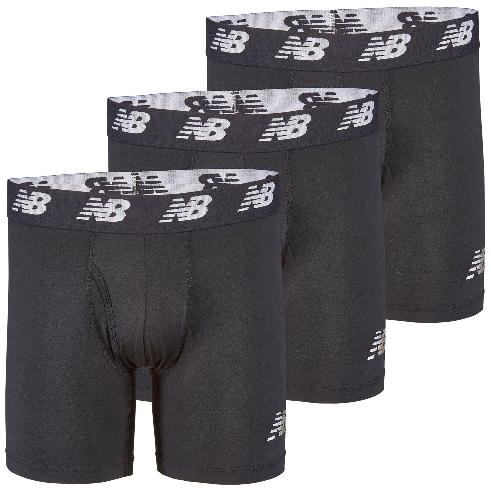 New Balance Men's 6"" Boxer Brief Fly Front with Pouch  3-Pack  Black/