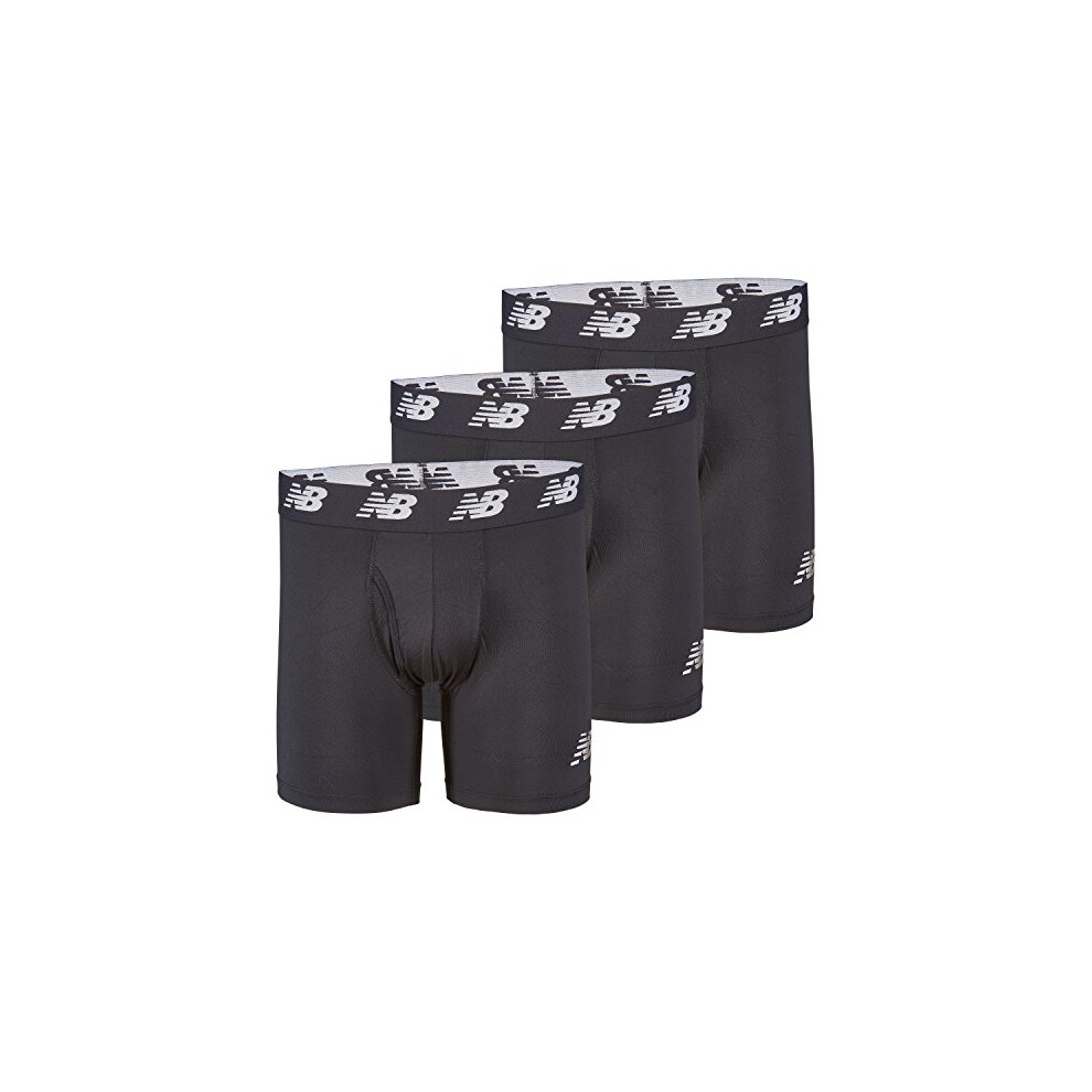 New Balance Men's 6"" Boxer Brief Fly Front With Pouch  3-Pack  Black/