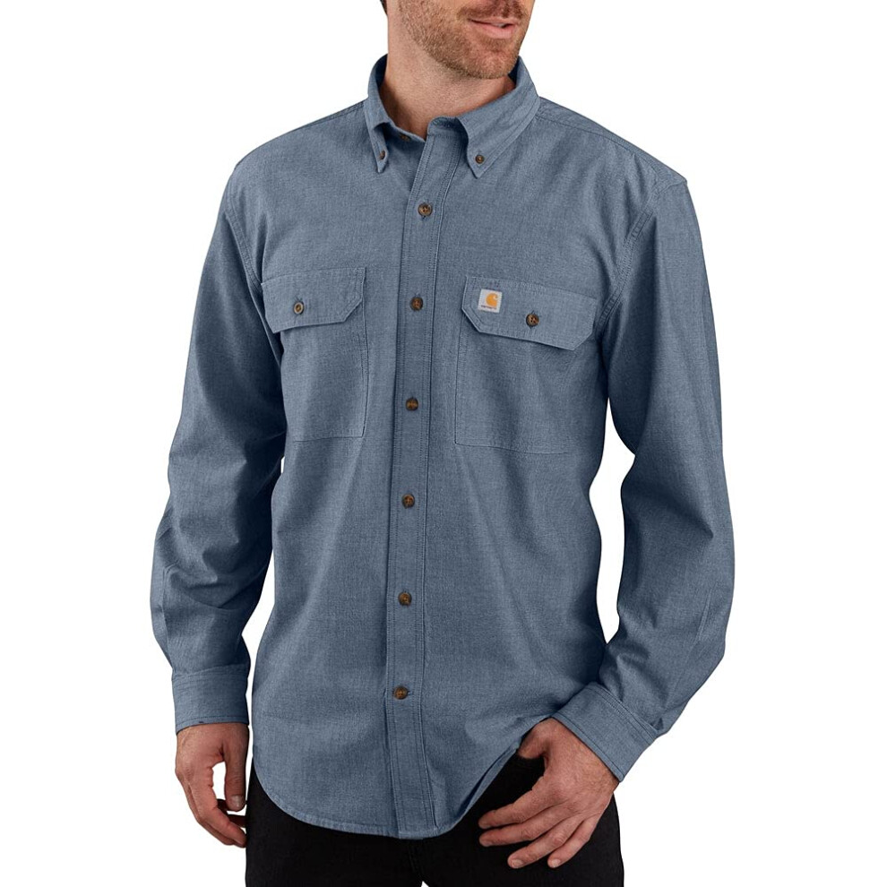 carhartt Mens Loose Fit Midweight chambray Long-Sleeve Shirt  Denim Bl