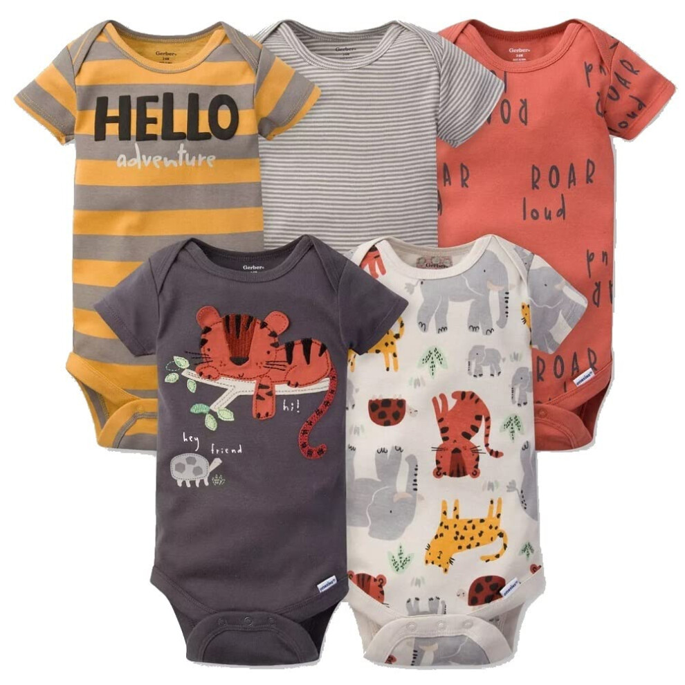 gerber Baby Boys 5-Pack Short Sleeve Variety Onesies Bodysuits  Orange