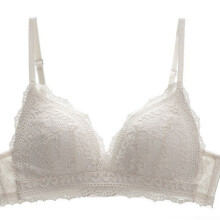(White, 34A/75A) Sexy Lace Underwear Thin Triangular Cup Wireless Student Bra