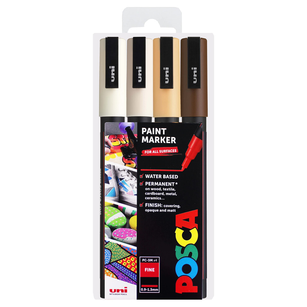 Uni POSCA - PC-3M Art Paint Markers - Set of 4 - In Plastic Wallet - W