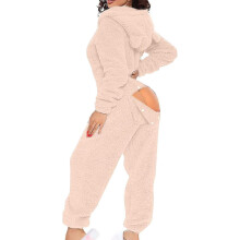 (Pink, Medium) Sexy Adult Onesie Pajamas For Women Butt Flap Fleece Hooded One Piece Pajamas Womens Fluffy Sleepwear,black Friday
