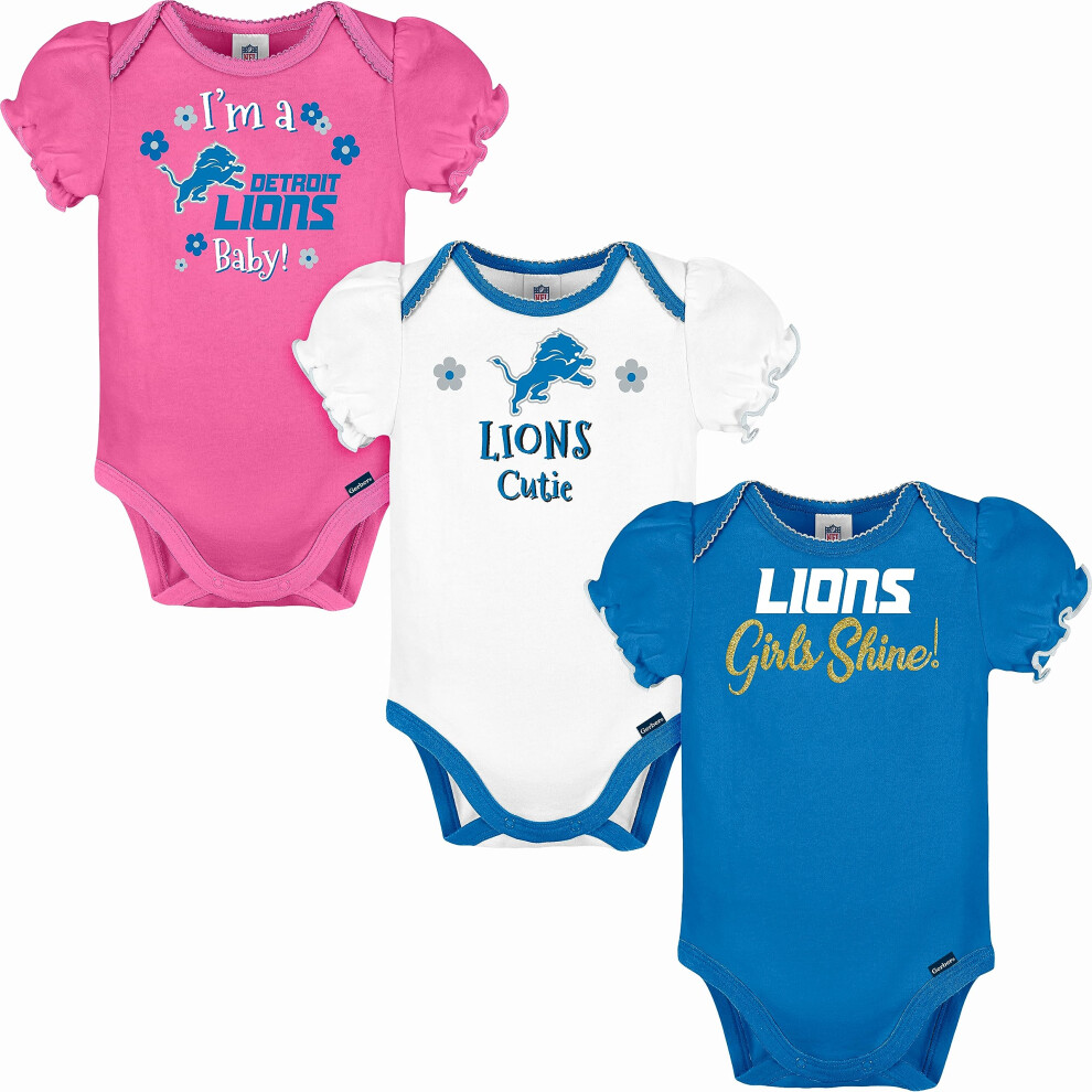 NFL Detroit Lions 3 Pack Short Sleeve Bodysuit  Blue/White/Pink Detroi