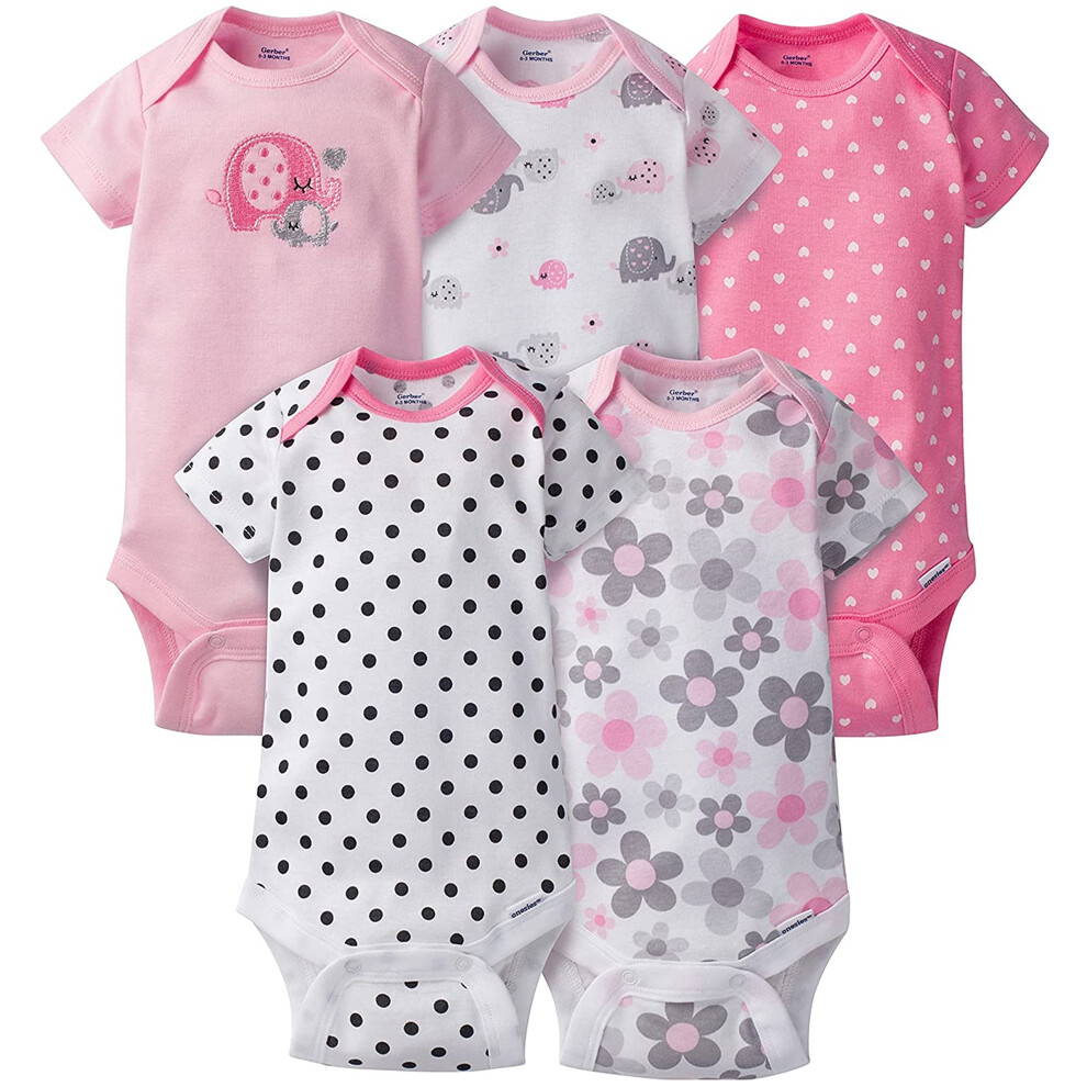 Gerber Baby Girls 5-Pack Short Sleeve Variety Onesies Bodysuits Elepha