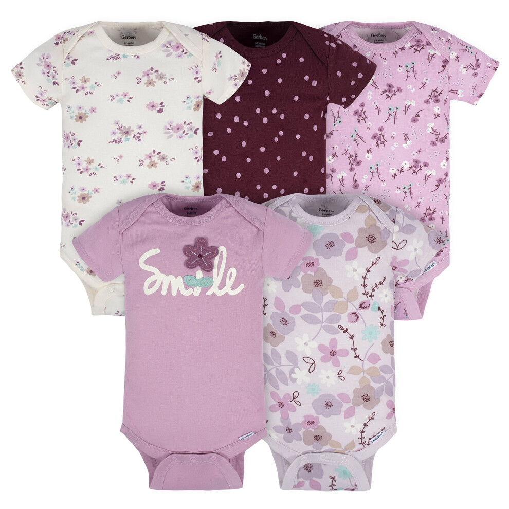 Gerber Baby Girls 5-Pack Short Sleeve Variety Onesies Bodysuits Lavend