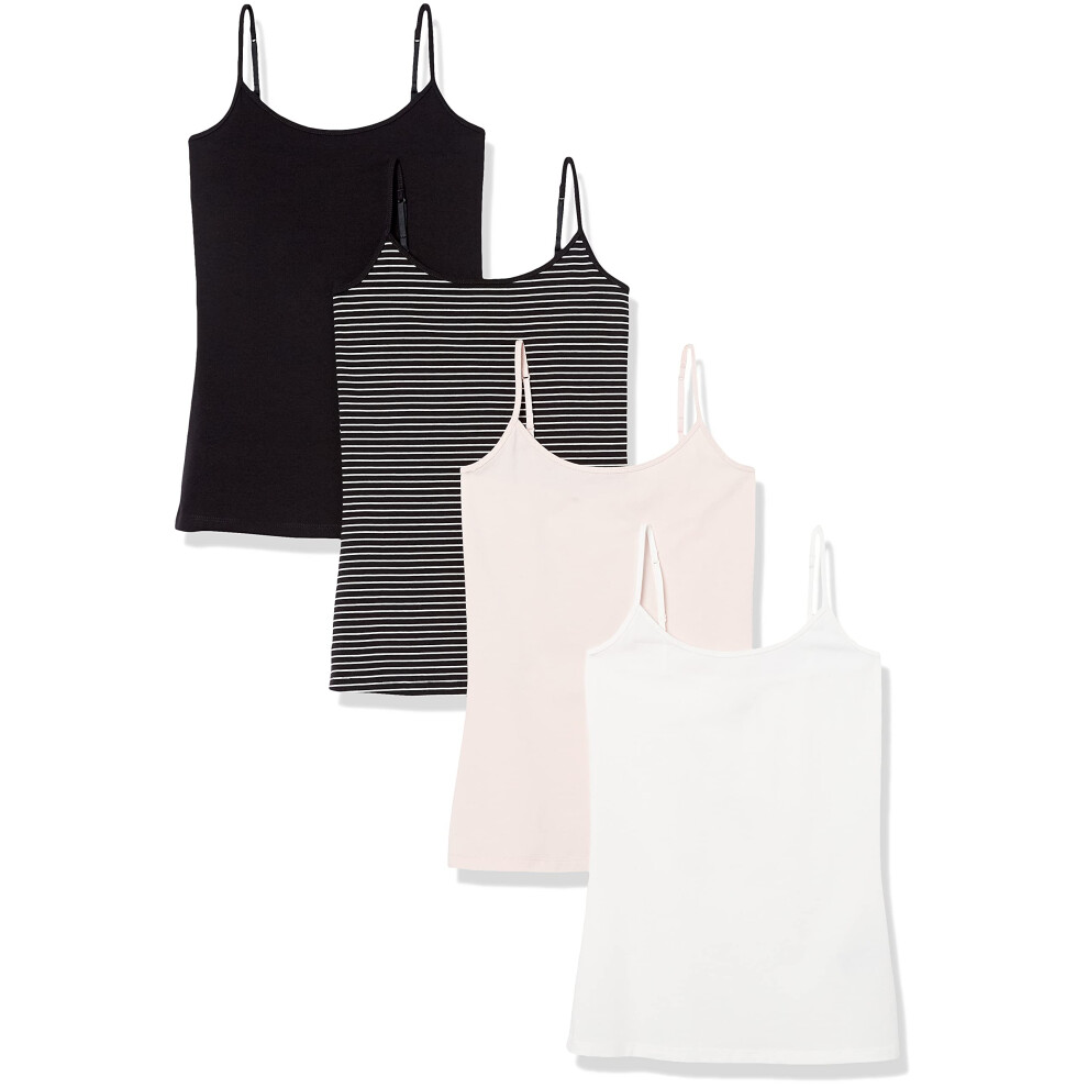 Amazon Essentials Women's Slim-Fit Camisole  Pack of 4  Blush/White/Bl