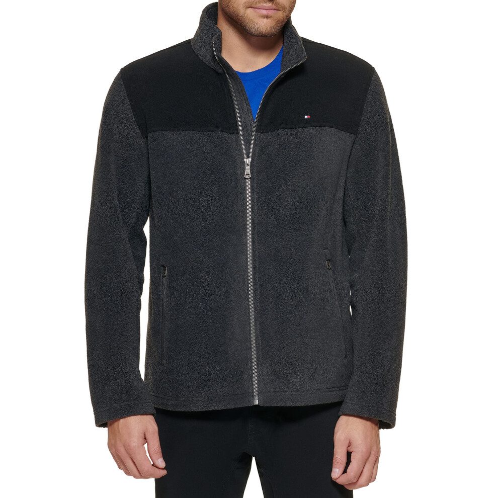 Tommy Hilfiger Men's Classic Zip Front Polar Fleece Jacket  Black/Char