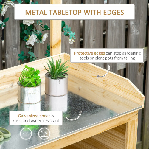 Outsunny Outsunny Potting Bench Table Workstation w/ Galvanized Tabletop, Storage Shelf 2