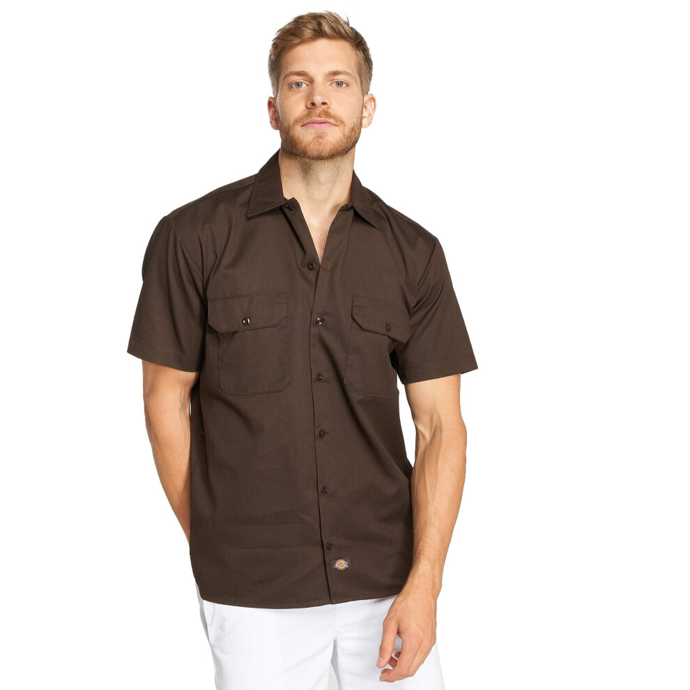 Dickies mens Short Sleeve Work Big and Tall Button Down Shirt  Dark Br