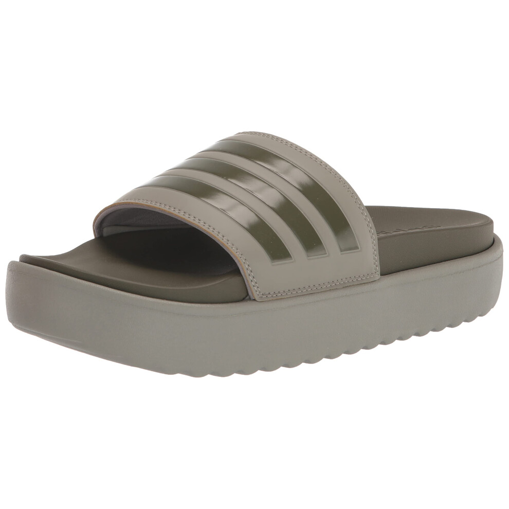 adidas Women's Adilette Platform Slide Sandal  Silver Pebble/Olive Str