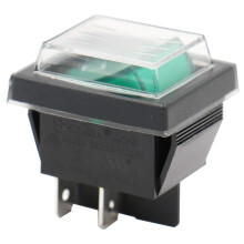 Heschen Rocker Switch ON-Off DPST 4 Terminals green Light 16A 250VAc w