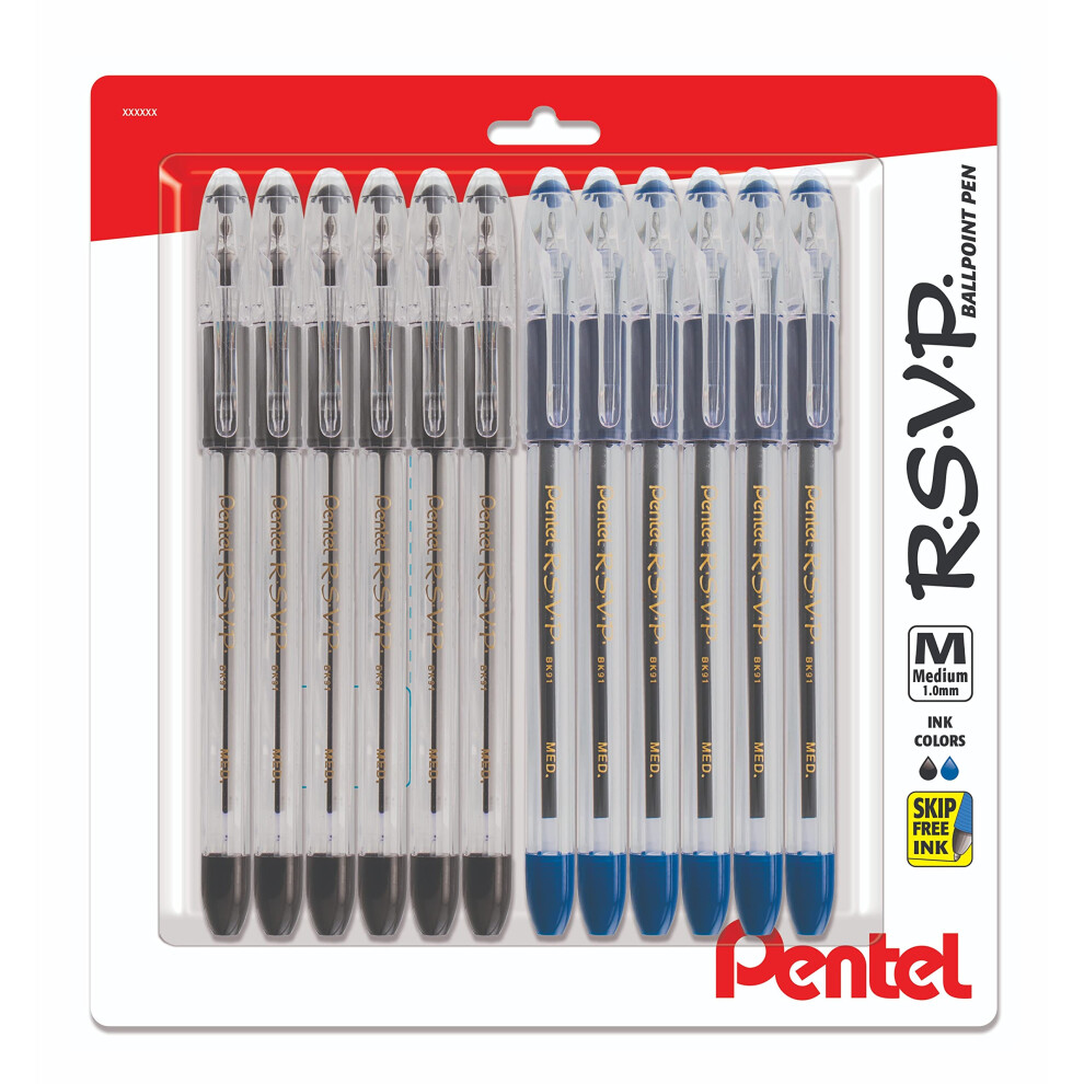 Pentel RSVP medium point pens - ballpoint - 1.0mm - 12 Pack Of 6 Blue