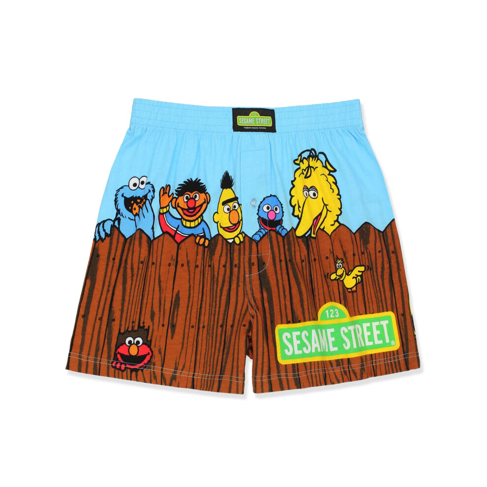 Sesame Street Elmo Cookie Monster Men's Button Fly Boxer Lounge Shorts